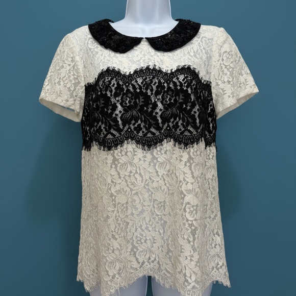 Peter Som x Made in Kind Lace Latitude Top Ivory/Black - Picture 1 of 10